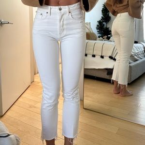 GRLFRND - High Rise Straight Crop White Jeans